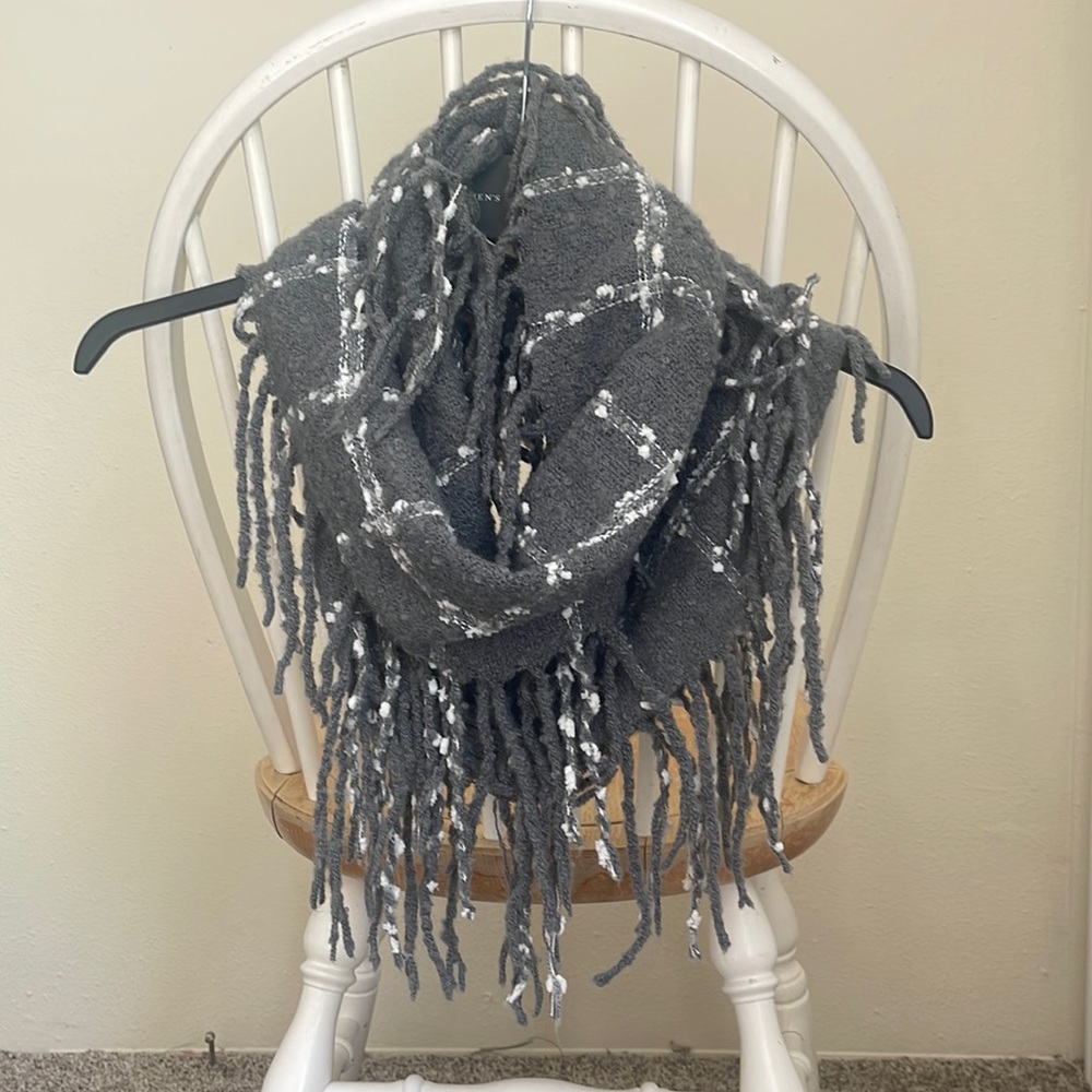 Grey and white Buffalo check infinity scarf
